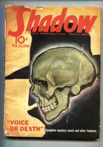 SHADOW Pulp Magazine 1940 Feb 15 STREET AND SMITH-Skull cover