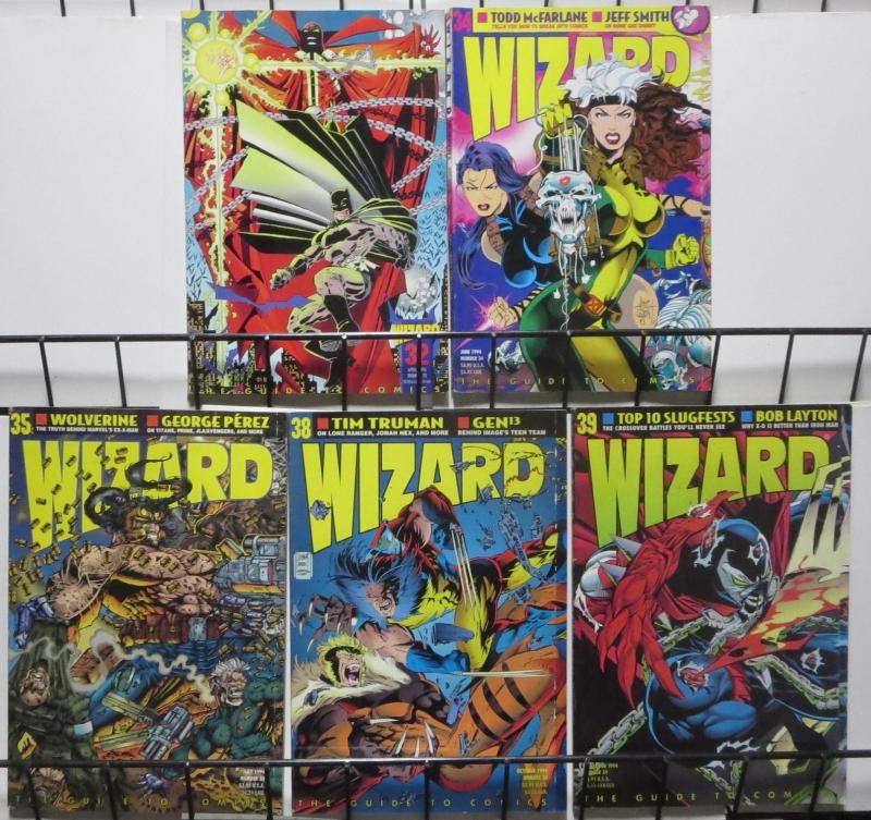 WIZARD Magazine #32,34,35,38,39(1994) VG/+ Batman/Spawn, Wolverine/Sabretooth
