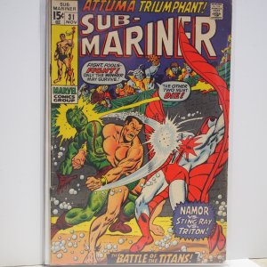 Sub-Mariner #31 (1970) Fine condition. Namor versus Sting-Ray and Triton!