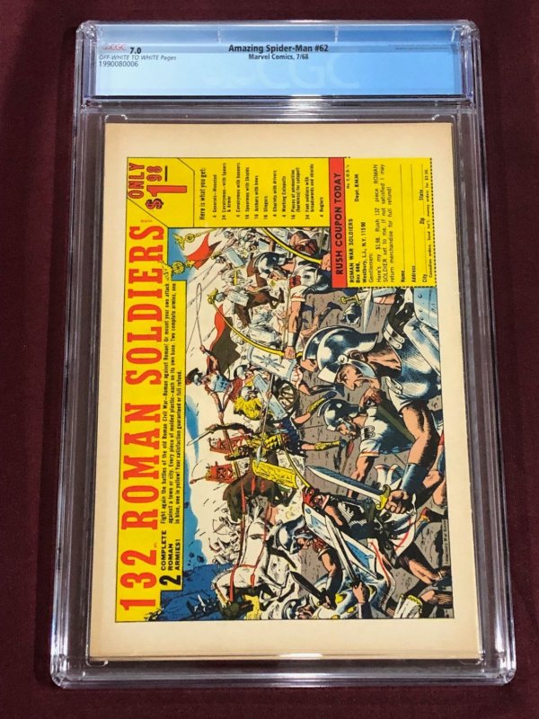 AMAZING SPIDER-MAN 62 CGC 7.0 MEDUSA ESPOSITO STAN LEE 1968