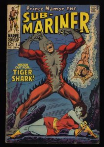 Sub-Mariner #5 VG+ 4.5 1st Appearance Tiger Shark! Roy Thomas!