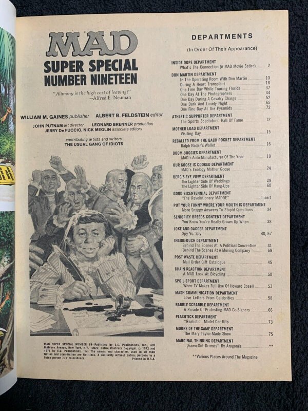 1976 MAD SUPER SPECIAL Magazine #19 FN+ 6.5 with Madde Comic Insert