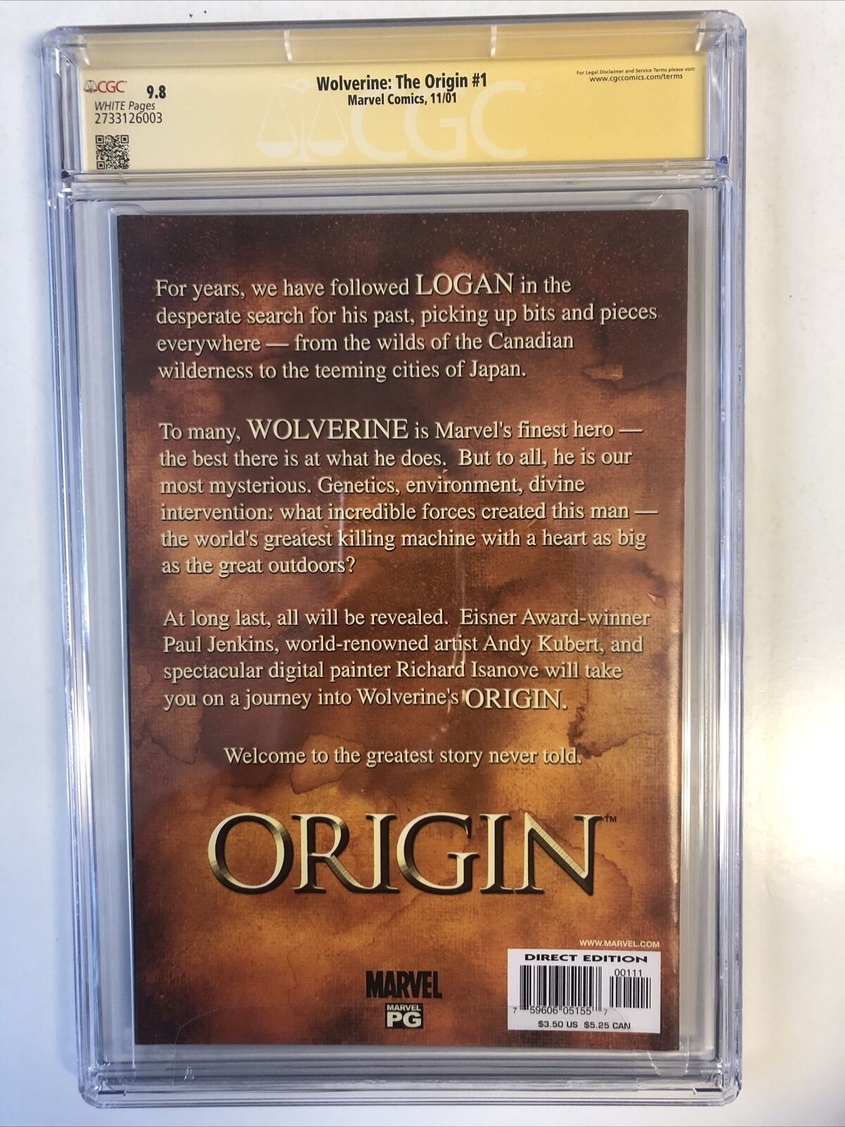 Wolverine: Origins #1, CGC 9.4 Signed by Joe Quesada – Torpedo Comics