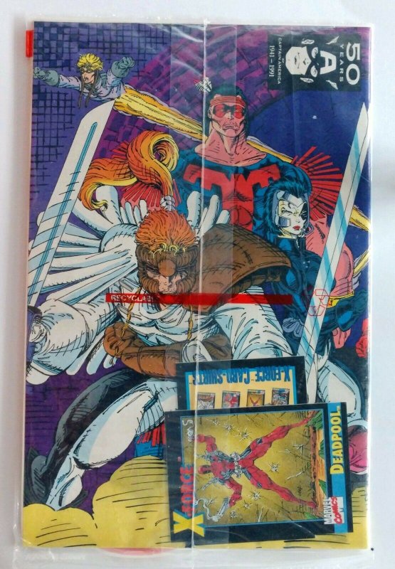 X-Force #1, 1st comic to be sold polybagged with a trading card (DEADPOOL)