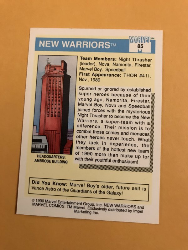 NEW WARRIORS #85 : 1990 Marvel Universe Series 1 card, NM/M,  Rookies