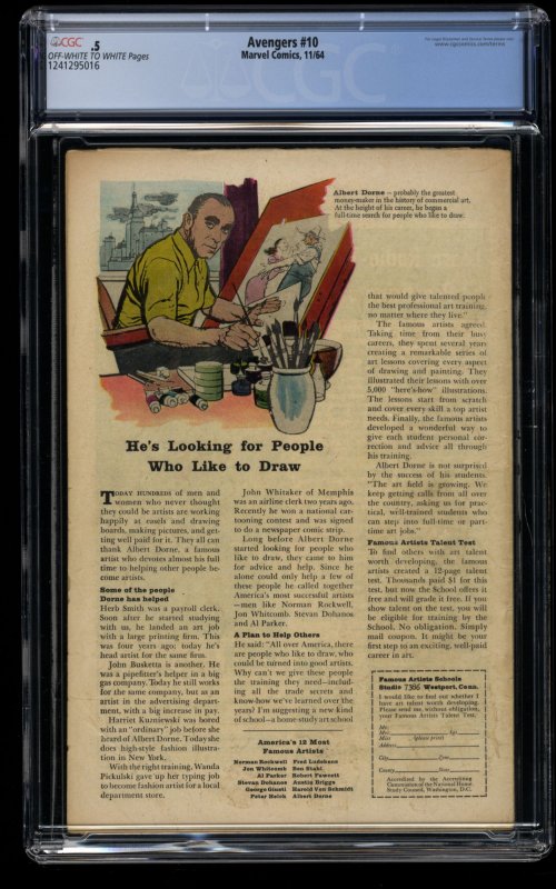 Avengers #10 CGC P 0.5 Off White to White Marvel Comics Thor Captain America