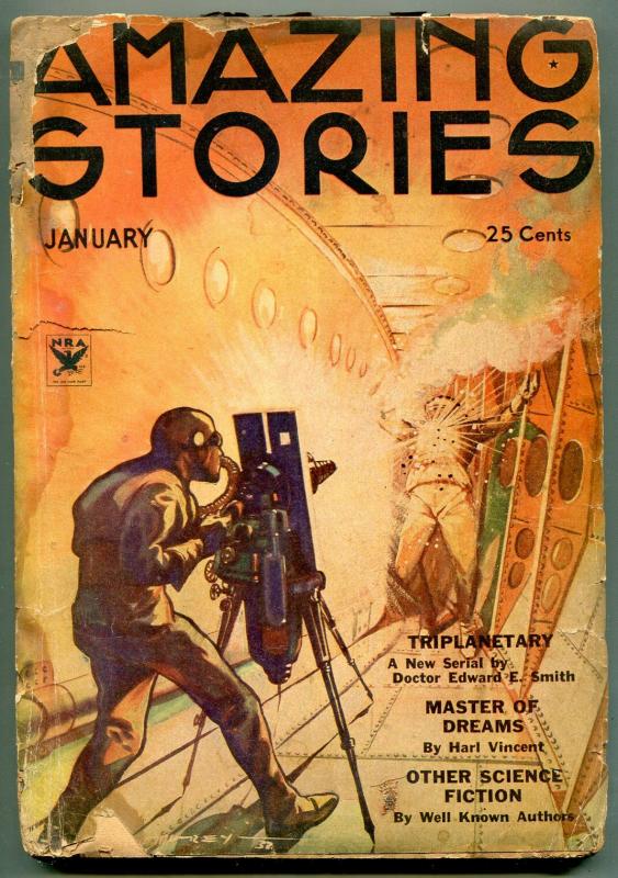 Amazing Stories Pulp January 1934- Wild Ray Gun cover FAIR