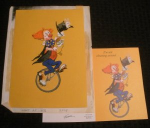 HAPPY BIRTHDAY Clown on Unicycle 8.5x11 Greeting Card Art #8708 w/ 1 Card