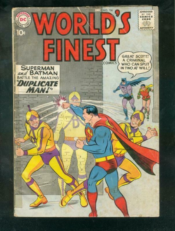 WORLD'S FINEST #106 1959-BATMAN-SUPERMAN-GREEN ARROWWW G