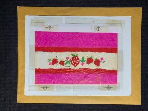 THANK YOU NOTE Fabric Strawberries by Kara 9.5x7 Greeting Card Art #T30019