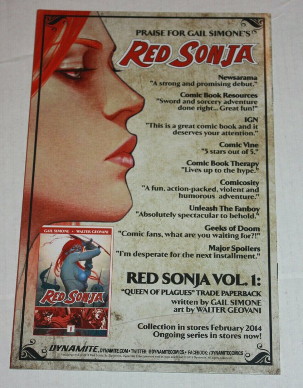 RED SONJA 6 2013 DYNAMITE B&W SKETCH VARIANT COMIC THOMPSON SIMONE 2013 NM+