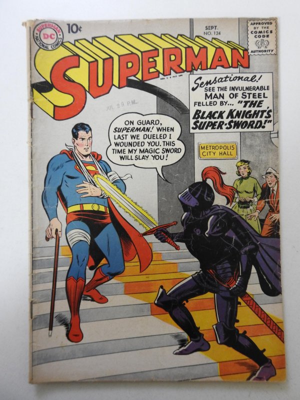 Superman #124  (1958) GD/VG Condition! rust on top staple, 1 1/2 in tear fc