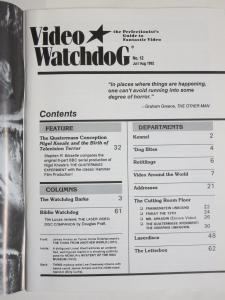 Video Watchdog Magazine #12 July August 1992 Quatermass Dark Star Thing Another+