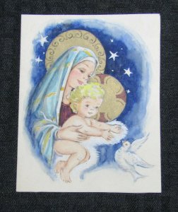 CHRISTMAS Baby Jesus with Mary Stars & Dove 4x5 Greeting Card Art #nn