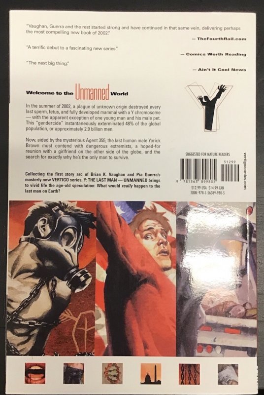 “Y The Last Man Vol. 1 Unmanned” VertigoDC Comics TPB BK Vaughan