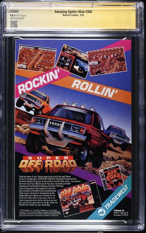 Amazing Spider-Man (1992) # 360 (CGC 9.8 SS) Signed Mark Bagley