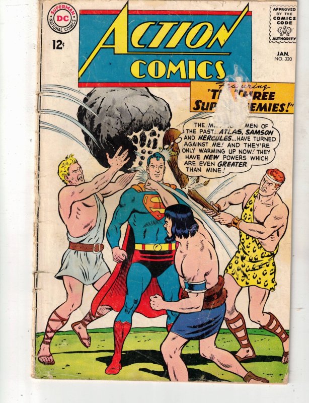 Action Comics #320 (1965) 50% OFF WOW Hercules, Atlas, Samson Key! VG tape-pull