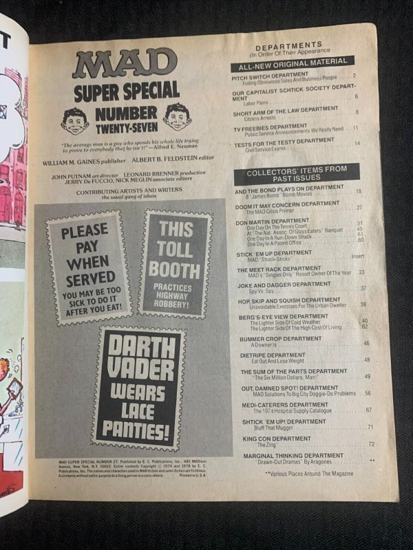 1978 MAD SUPER SPECIAL Magazine #27 G/VG 3.0 NO STICKERS