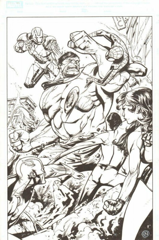 Captain America, Iron Man, Spider-Man vs Hulk Commission art by Christian Nauck