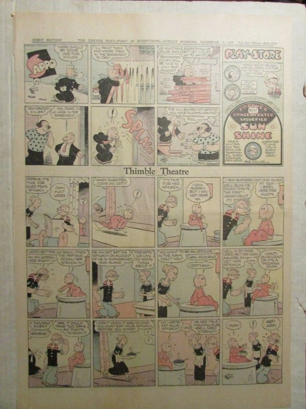 1942 Dec 13 SUNDAY COMIC PAGE 15x21 FN 6.0 Popeye / Little Joe / Winnie Winkle