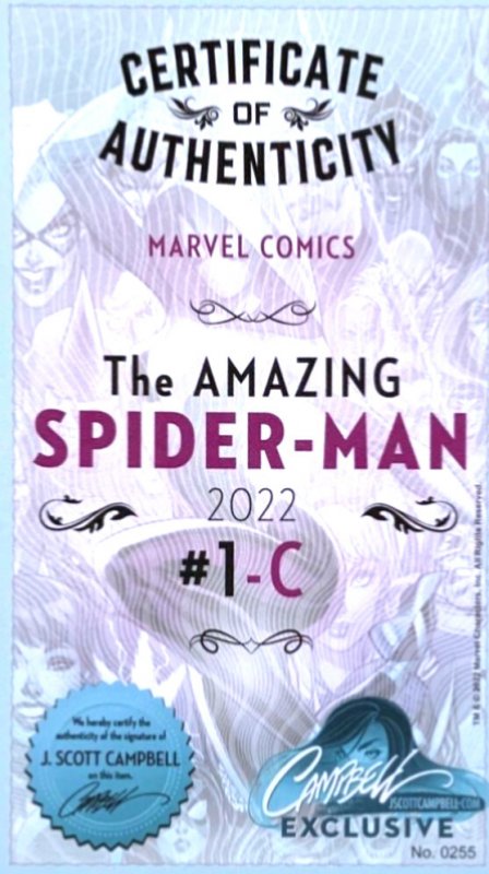 THE AMAZING SPIDER-MAN #1 (2022) J.SCOTT CAMPBELL SIGNED  7 COVERS SET W/COA NM.