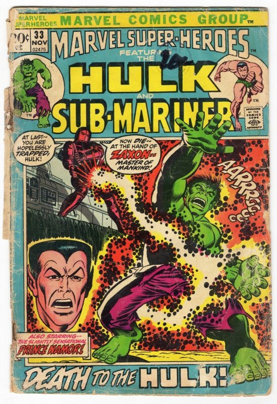 Marvel Super Heroes #33 VINTAGE 1972 Marvel Comics Hulk Sub Mariner 