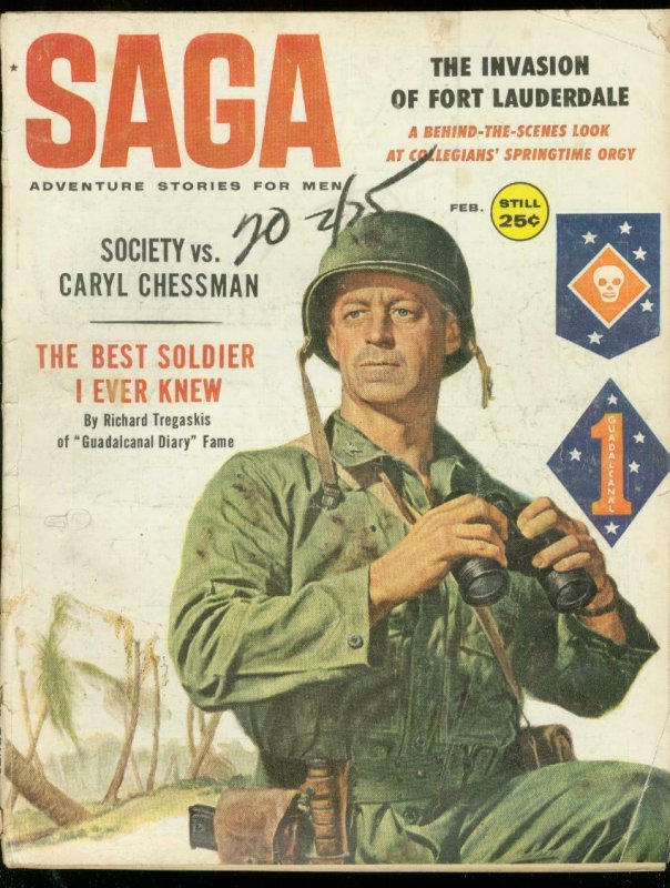 SAGA MAGAZINE FEB 1960-GUADALCANAL DIARY-CHEESECAKE-WW2 G/VG