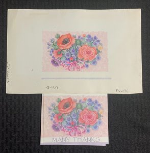 MANY THANKS Pink & Blue Flowers 11x7 Greeting Card Art #1027 w/ 7 Cards