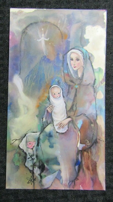 RELIGIOUS Angel & Mary w/ Baby Jesus on Knee 4.5x8.5 Greeting Card Art #R404