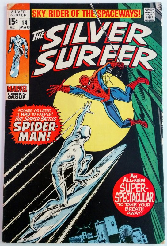 Silver Surfer V1 #14,1968, Spidey Guest APP HIGH GRADE
