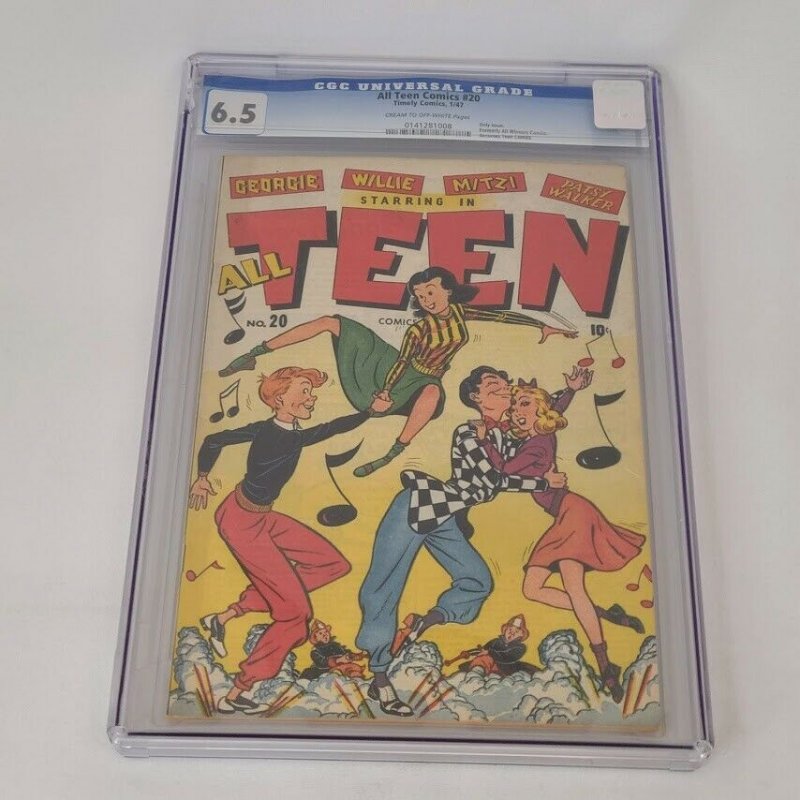 VTG 1947 All Teen Comics #20 Only CGC 6.5 FN+ Issue Formerly All Winners Cracked 