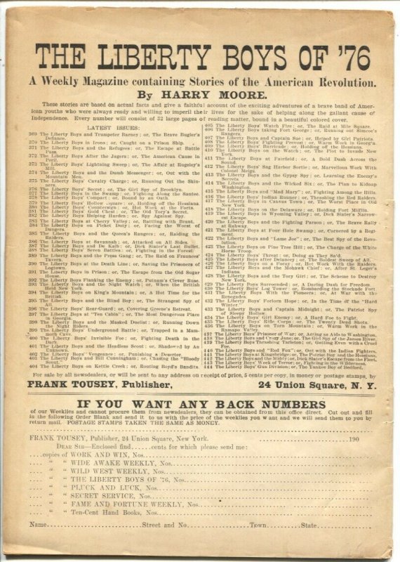 Liberty Boys of 76 #443 6/25/1909-stories of The American Revolution-pulp t...