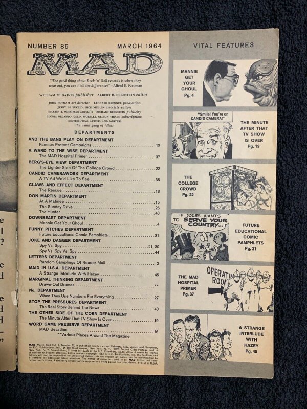 1964 MAD Magazine #85 VG- 3.5 Alfred E Neuman vs Abraham Lincoln
