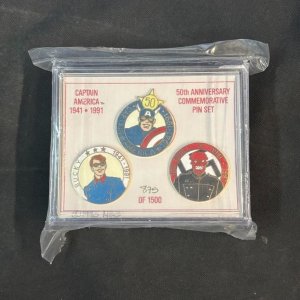 CAPTAIN AMERICA 50th ANNIVERSARY COMMEMORATIVE PIN SET - 875/1500 SEALED 1990