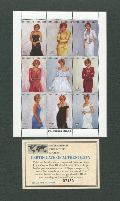 Princess Diana Royal Gown Commemorative Stamp Sheet  1997