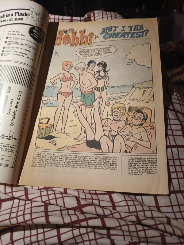 Date with Debbi #11 September 1970 DC Comics Bronze Age Good Girl Art Cover Book