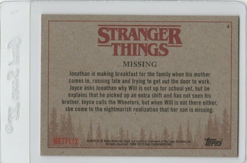 Stranger Things Missing 4 Topps Netflix 2018 Season One trading card