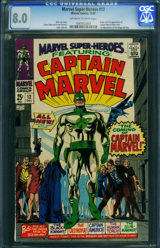 MARVEL SUPER-HEROES #12-1968-CGC 8.0-First CAPTAIN MARVEL - 1097052003