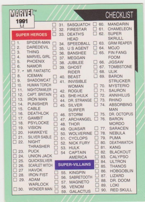 marvel cards universe 1994 checklist clipart