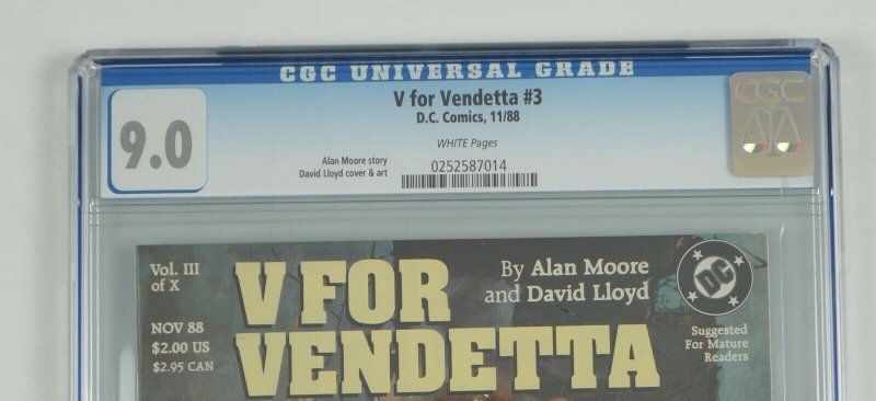 V For Vendetta #3 CGC 9.0 alan moore - david lloyd - dc comics 1988 white pages 