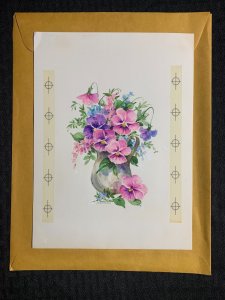 FAVORITE RELATIVE Pink and purple Flowers in Vase 7x9.5 Greeting Card Art E2938