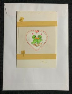 VALENTINES DAY Cartoon Green Birds in Heart 5.5x8 Greeting Card Art #V3605