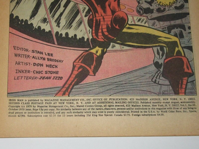 Invincible Iron Man #30 1st Monster Master Appearance 1970 Marvel Comics FN/VF