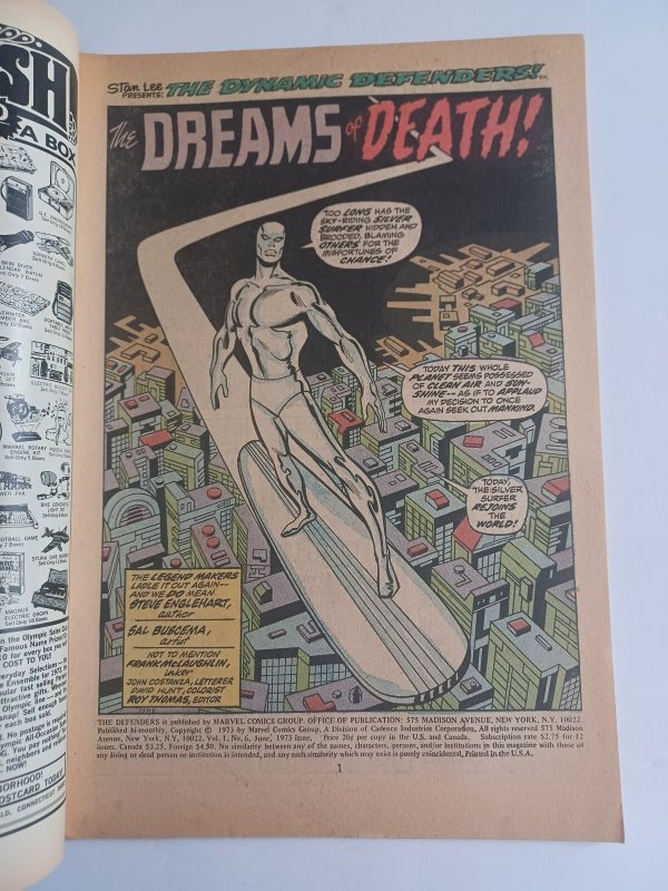 Defenders #6 - Silver Surfer - 1st appearance Cyrus Black - 1973 - VF