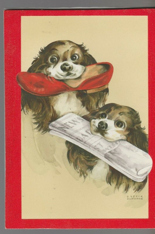 FATHERS DAY Painted Dogs w/ Slipper & Newspaper 5x7.25 Greeting Card Art #FD7658