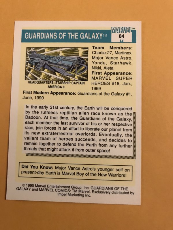 GUARDIANS OF THE GALAXY #84 : 1990 Marvel Universe Series 1 card, NM/M Rookies