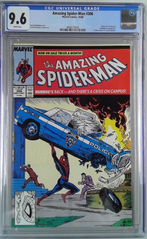 AMAZING SPIDER-MAN 306 (1963) CGC 9.6 ACTION COMICS #1 HOMAGE COVER (SLAB GRADE)