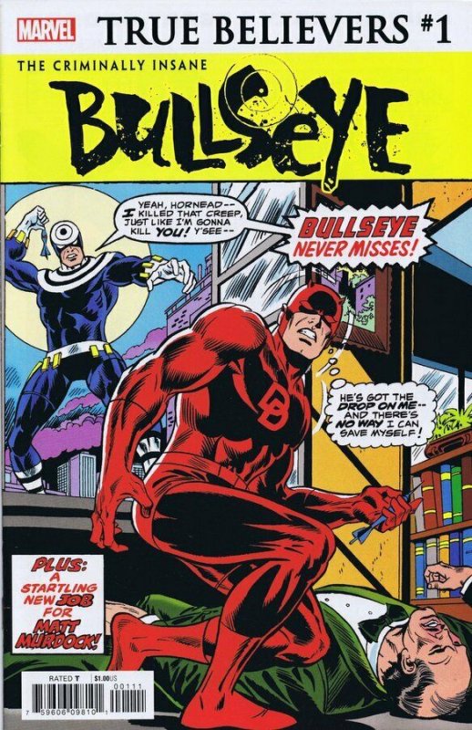 True Believers Criminally Insane Bullseye #1 2019 Marvel Comics Daredevil