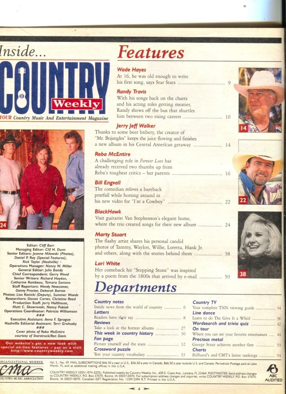 Country Weekly-Reba McEntire-Lori White-Marty Stuart-Blackhawk-Sept-1998