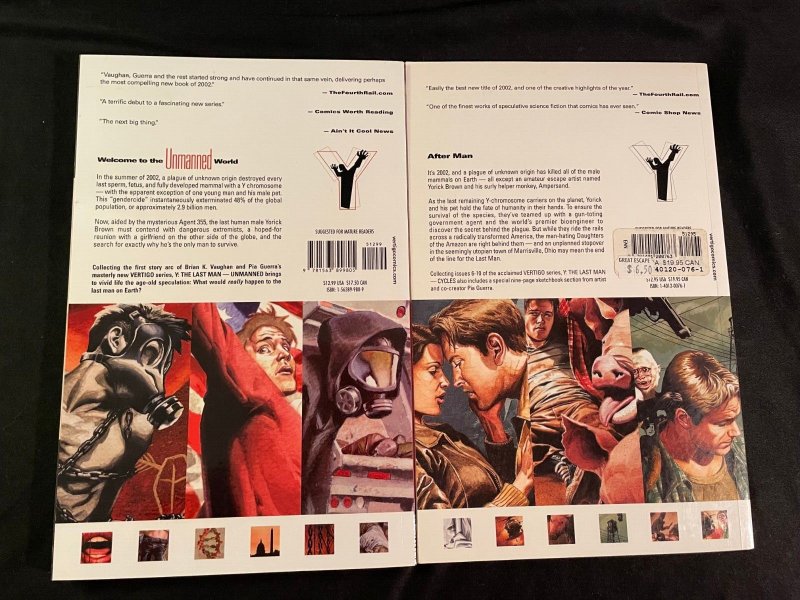 Y: THE LAST MAN Vol. 1: UNMANNED, Vol. 2: CYCLES Trade Paperbacks